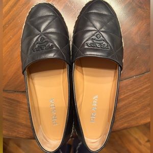 Prada, black lambskin espadrilles